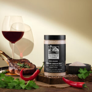 Alternative view of Premium Andean Semi-coarse Salt<br>in a 1-pound Container